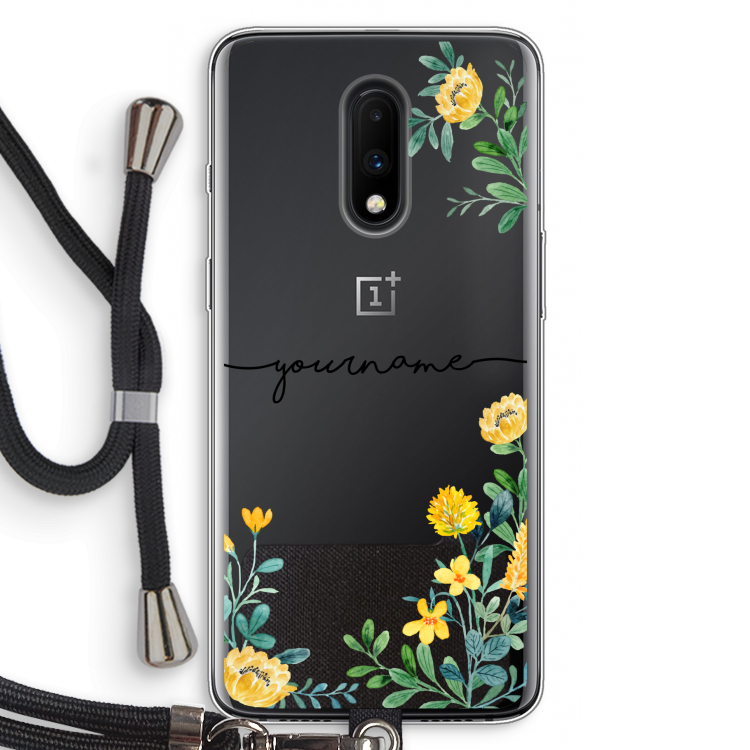 Gele bloemen: OnePlus 7 Transparant Hoesje met koord
