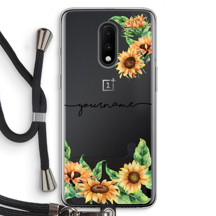 Zonnebloemen: OnePlus 7 Transparant Hoesje met koord