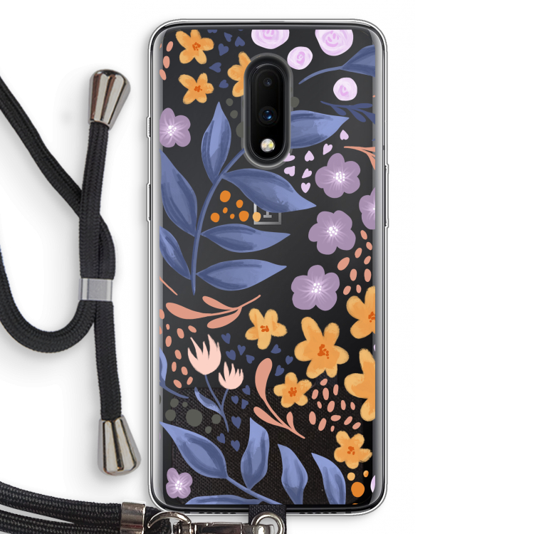 Flowers with blue leaves: OnePlus 7 Transparant Hoesje met koord
