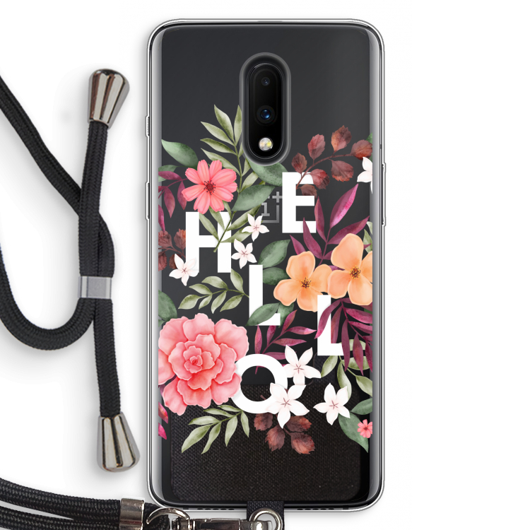 Hello in flowers: OnePlus 7 Transparant Hoesje met koord