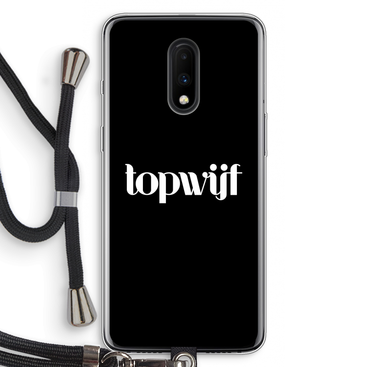 Topwijf Zwart: OnePlus 7 Transparant Hoesje met koord