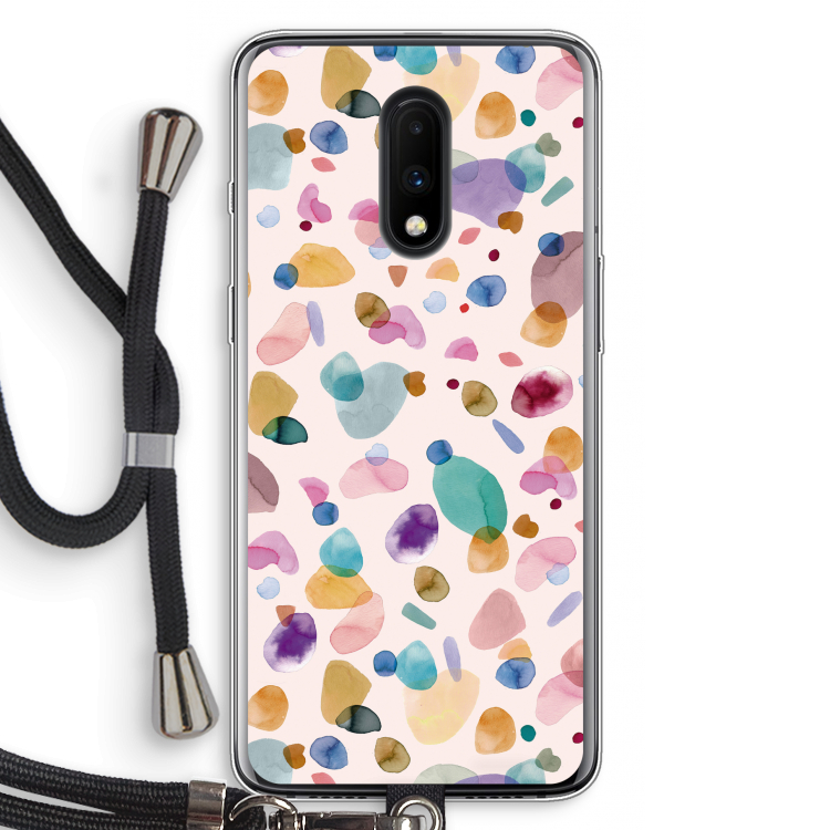 Terrazzo Memphis Pink: OnePlus 7 Transparant Hoesje met koord