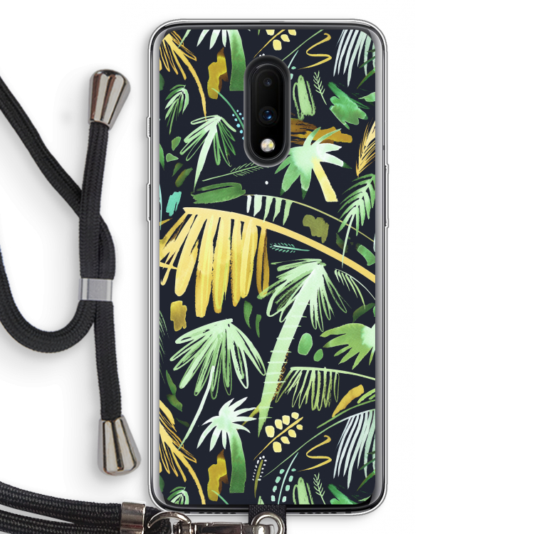 Tropical Palms Dark: OnePlus 7 Transparant Hoesje met koord