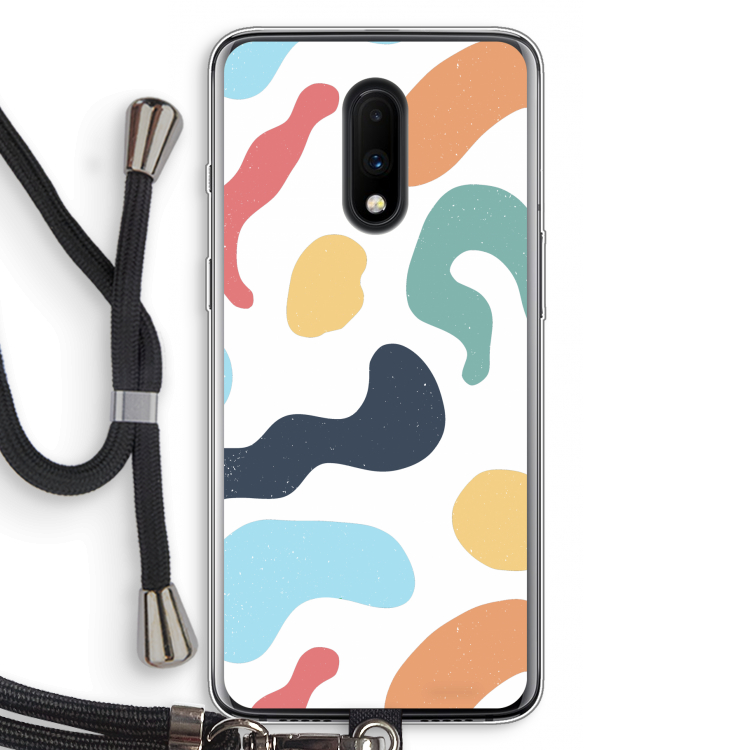 Memphis Shapes Blue: OnePlus 7 Transparant Hoesje met koord