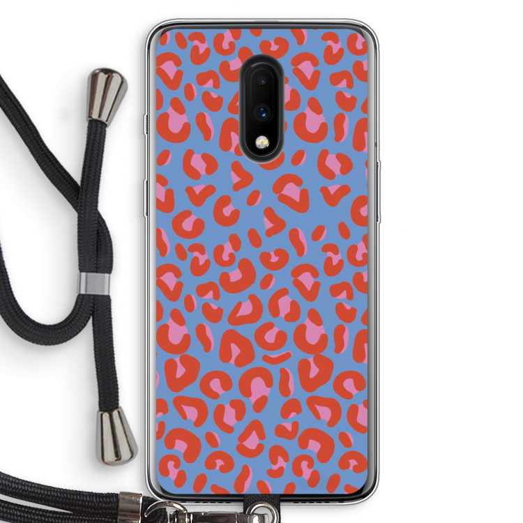 Leopard blue: OnePlus 7 Transparant Hoesje met koord