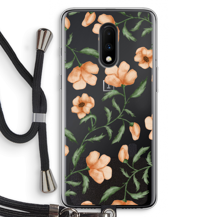 Peachy flowers: OnePlus 7 Transparant Hoesje met koord