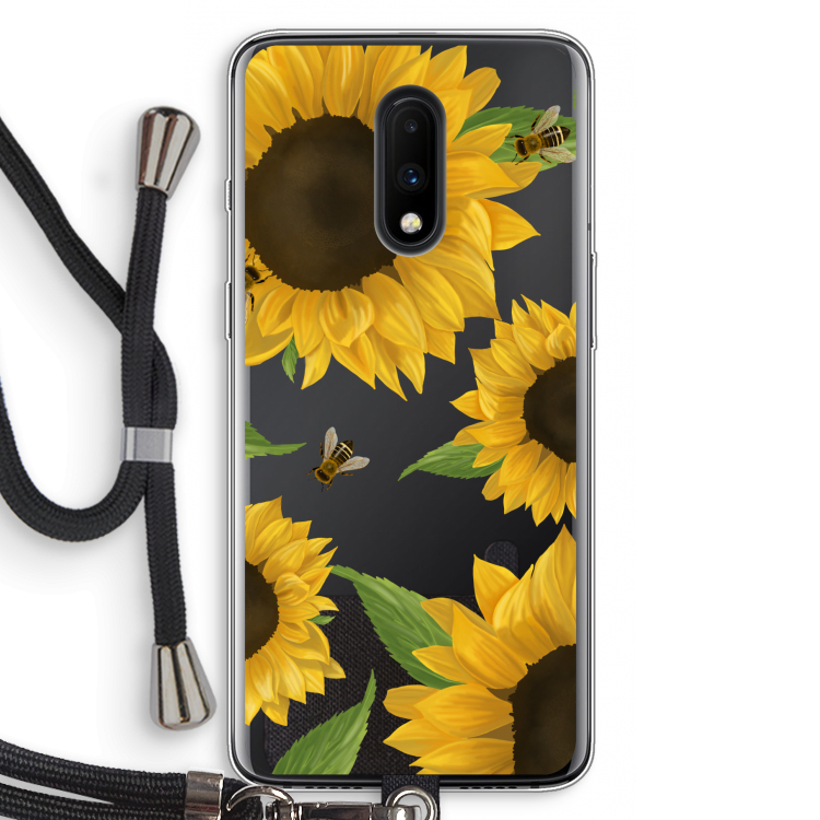 Sunflower and bees: OnePlus 7 Transparant Hoesje met koord