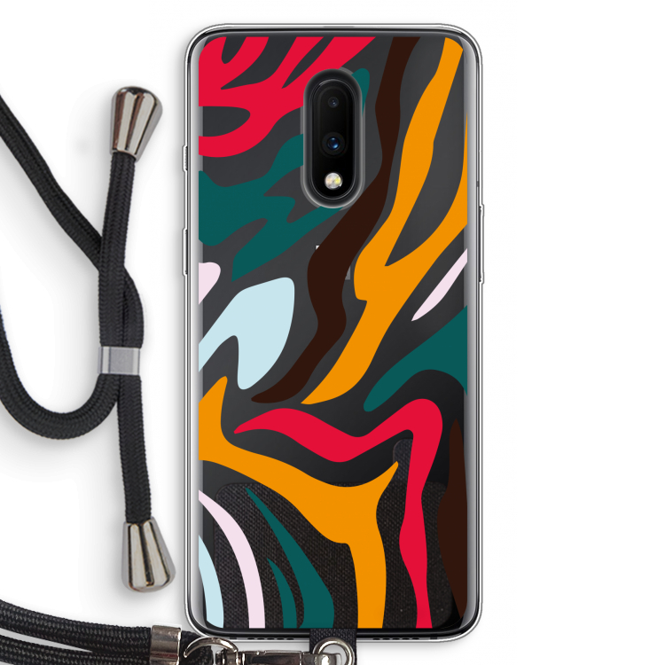 Colored Zebra: OnePlus 7 Transparant Hoesje met koord