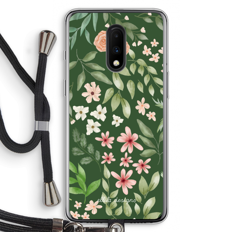 Botanical green sweet flower heaven: OnePlus 7 Transparant Hoesje met koord