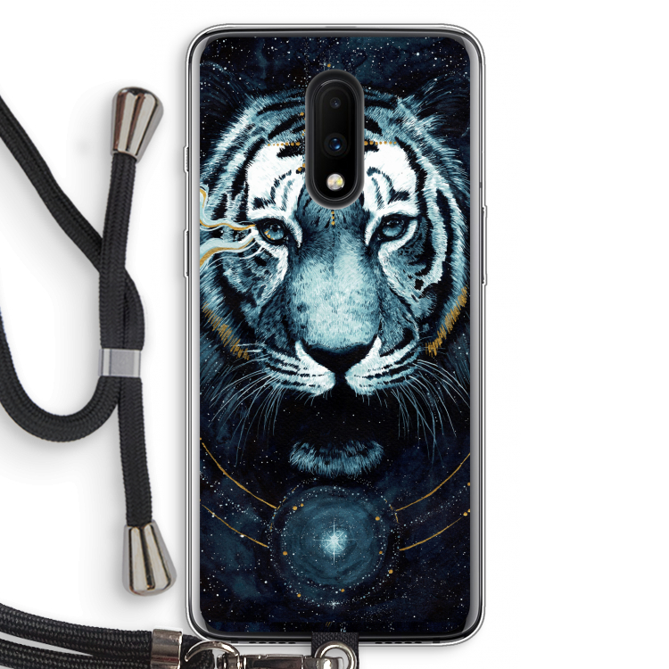 Darkness Tiger: OnePlus 7 Transparant Hoesje met koord