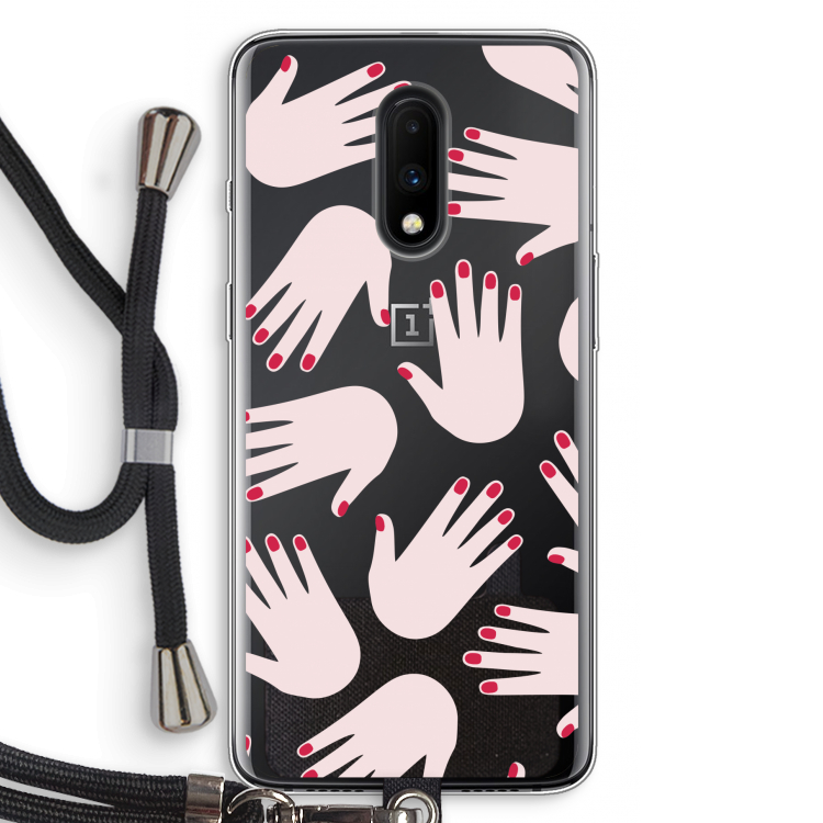 Hands pink: OnePlus 7 Transparant Hoesje met koord