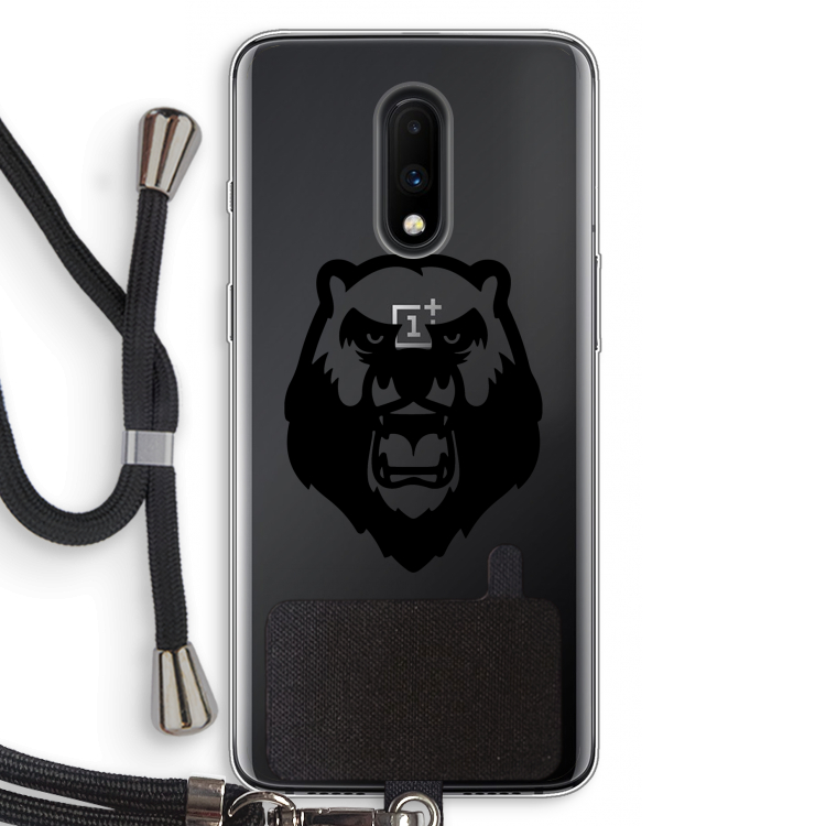 Angry Bear (black): OnePlus 7 Transparant Hoesje met koord