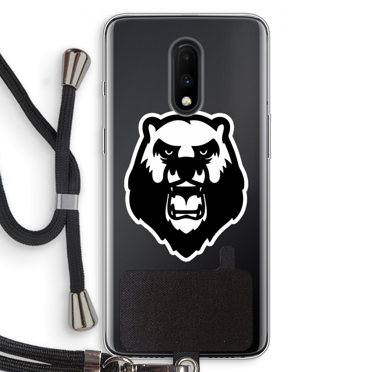 Angry Bear (white): OnePlus 7 Transparant Hoesje met koord
