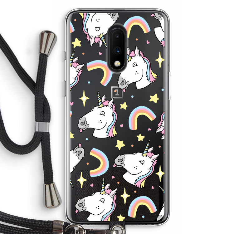 Rainbow Unicorn: OnePlus 7 Transparant Hoesje met koord