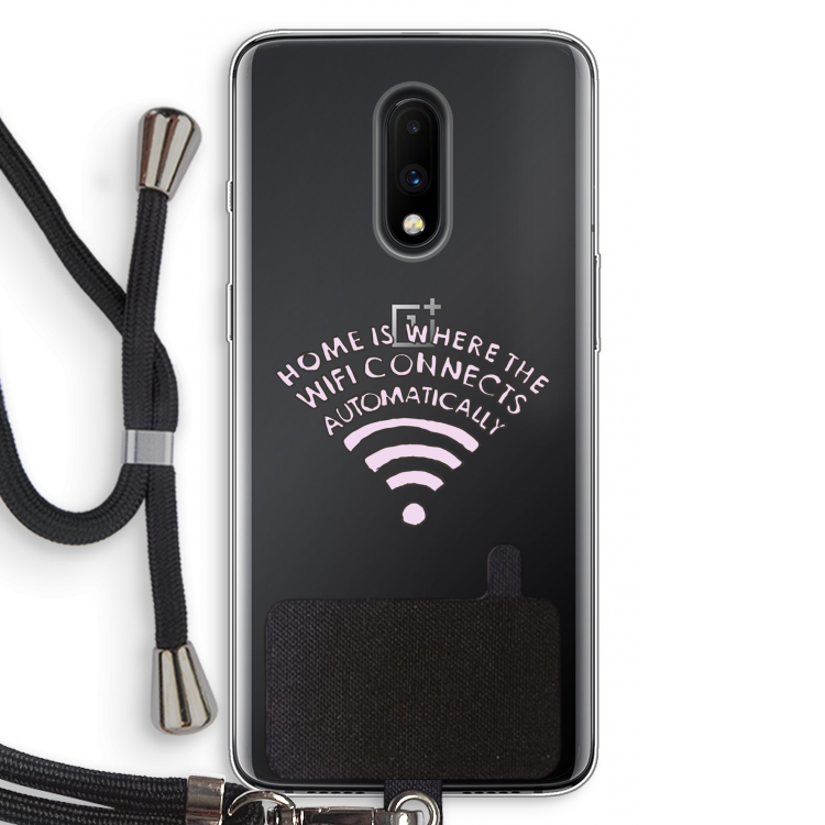 Home Is Where The Wifi Is: OnePlus 7 Transparant Hoesje met koord
