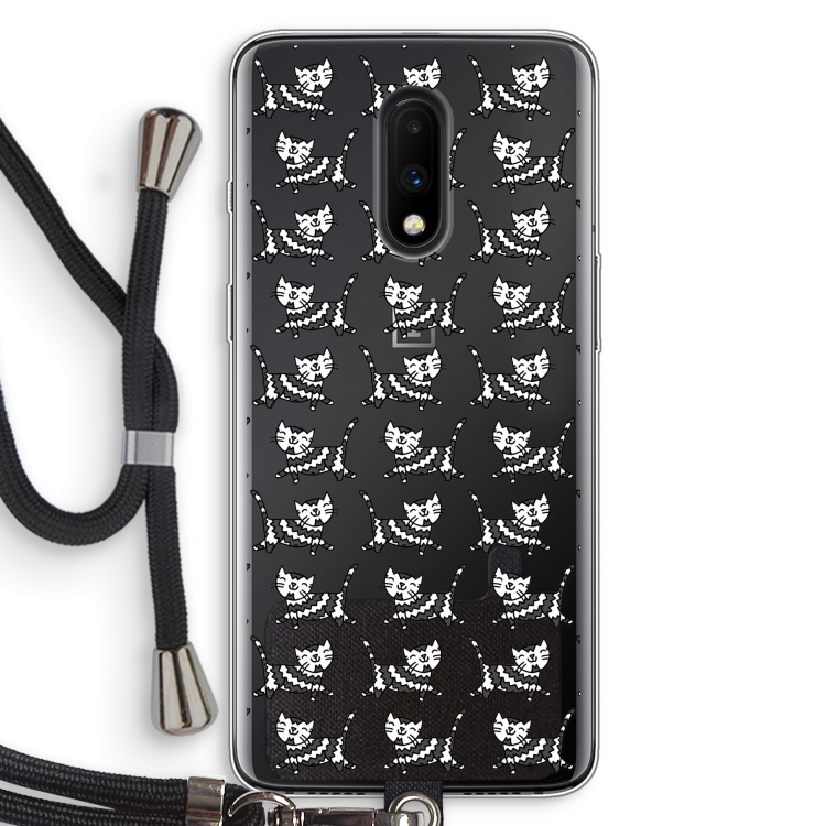 Zwarte poes: OnePlus 7 Transparant Hoesje met koord