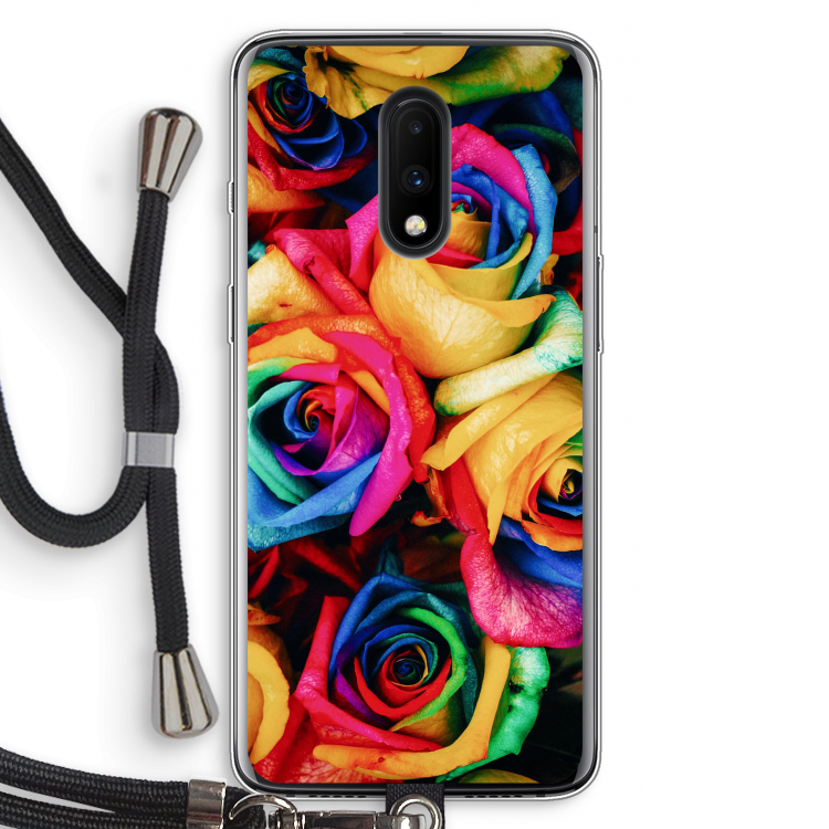 Neon bloemen: OnePlus 7 Transparant Hoesje met koord