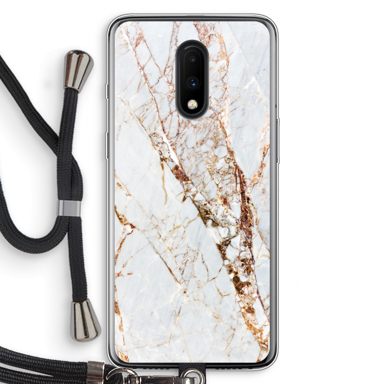 Goud marmer: OnePlus 7 Transparant Hoesje met koord