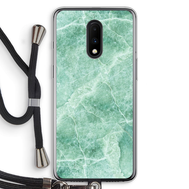 Groen marmer: OnePlus 7 Transparant Hoesje met koord