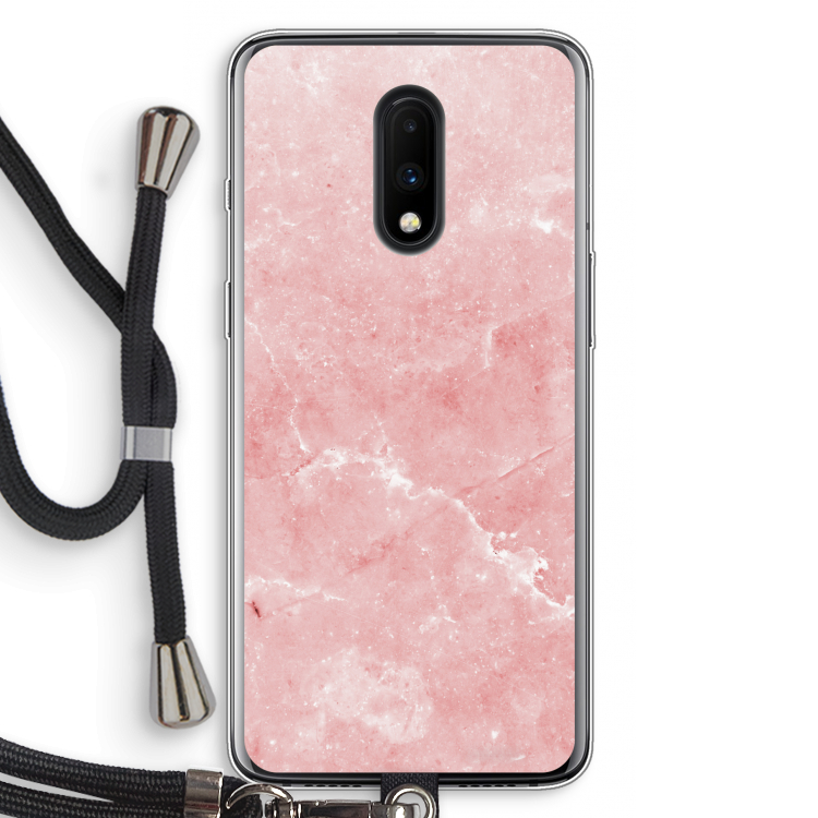Roze marmer: OnePlus 7 Transparant Hoesje met koord