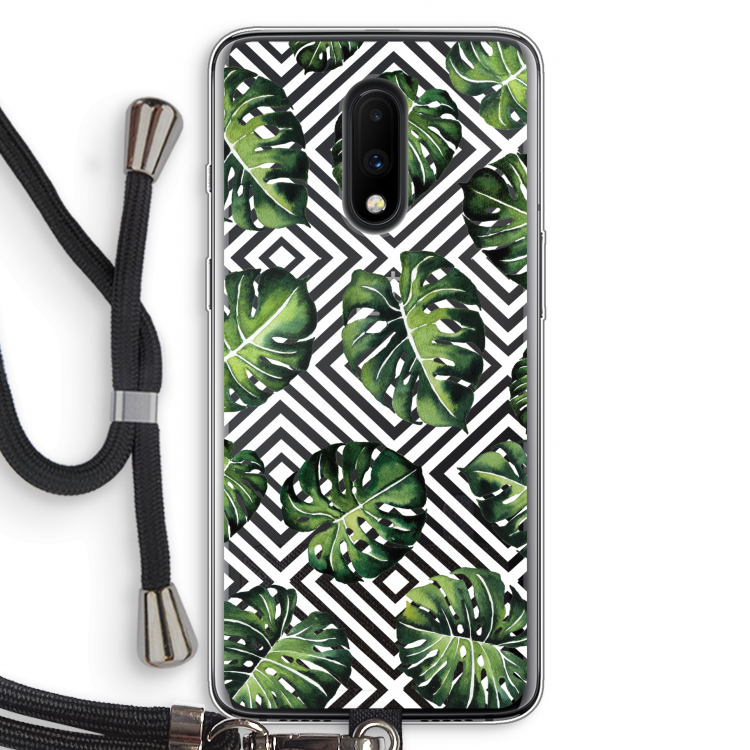Geometrische jungle: OnePlus 7 Transparant Hoesje met koord