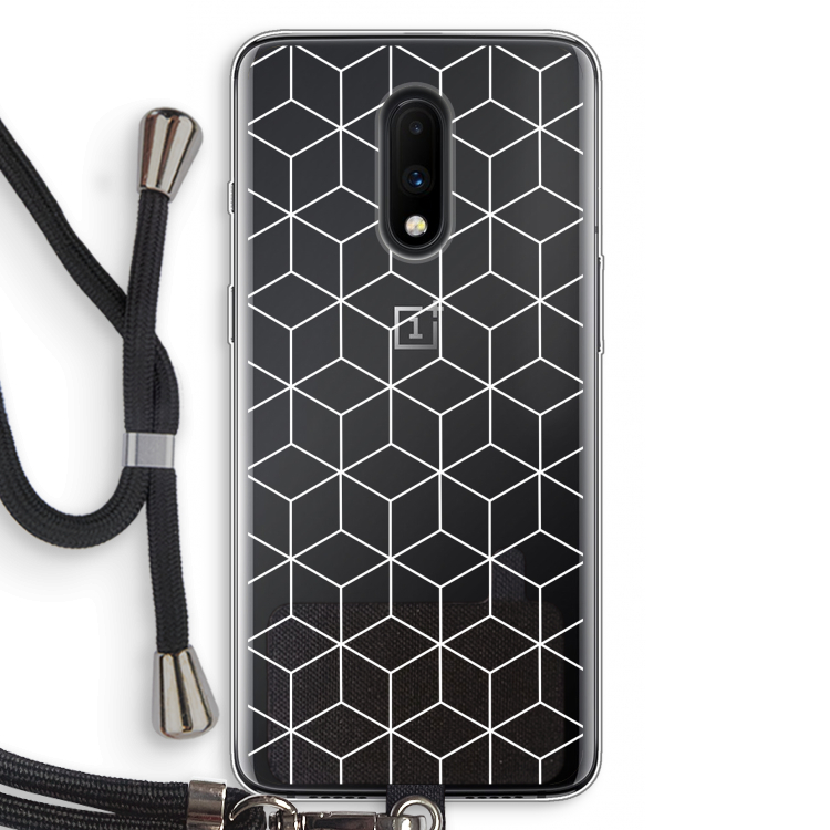 Zwart-witte kubussen: OnePlus 7 Transparant Hoesje met koord