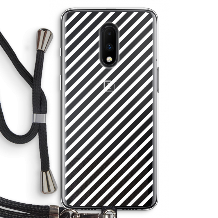 Strepen zwart-wit: OnePlus 7 Transparant Hoesje met koord