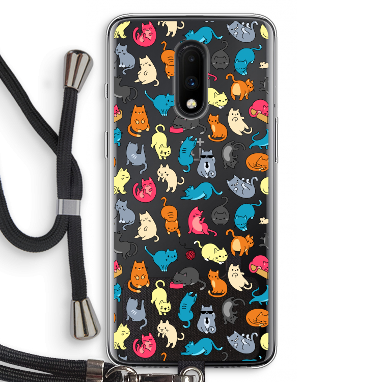 Kleurrijke katten: OnePlus 7 Transparant Hoesje met koord