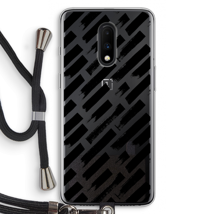 Zwarte vegen: OnePlus 7 Transparant Hoesje met koord