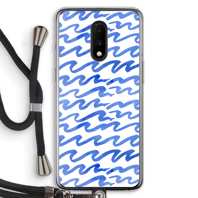 Blauwe golven: OnePlus 7 Transparant Hoesje met koord