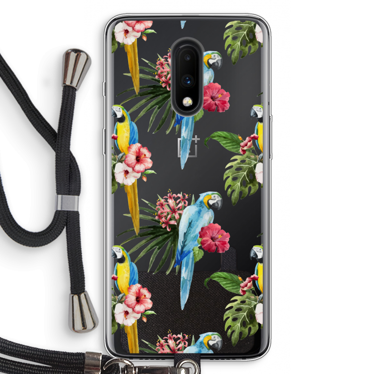 Kleurrijke papegaaien: OnePlus 7 Transparant Hoesje met koord
