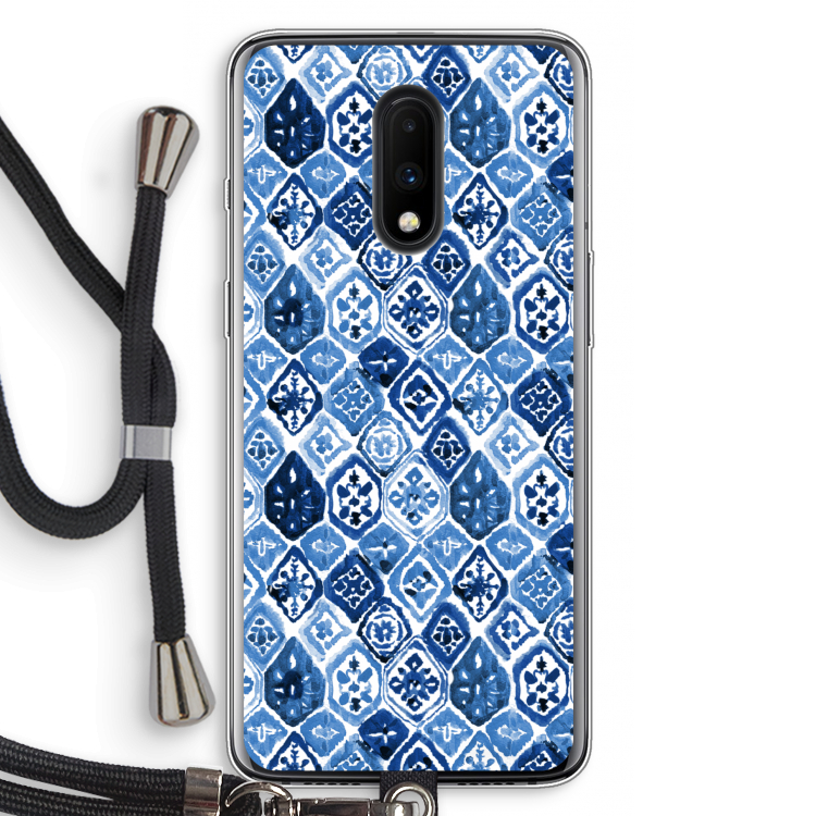 Blauw motief: OnePlus 7 Transparant Hoesje met koord