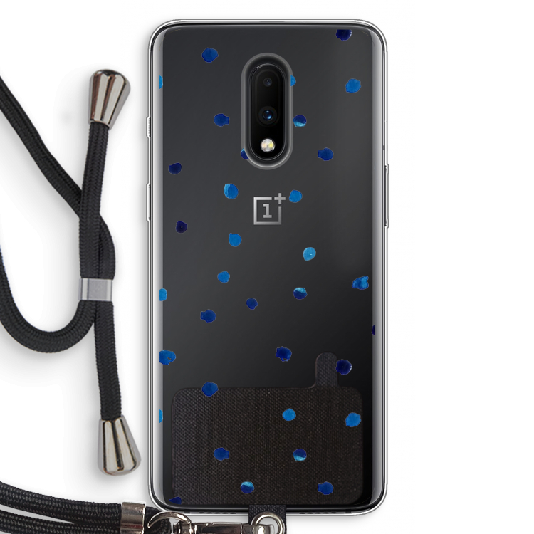 Blauwe stippen: OnePlus 7 Transparant Hoesje met koord