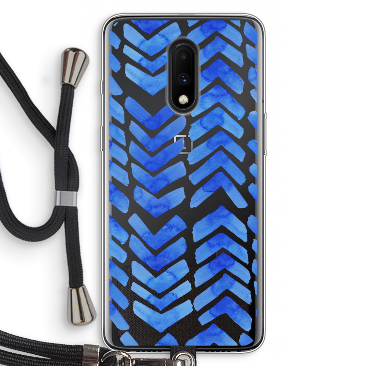 Blauwe pijlen: OnePlus 7 Transparant Hoesje met koord