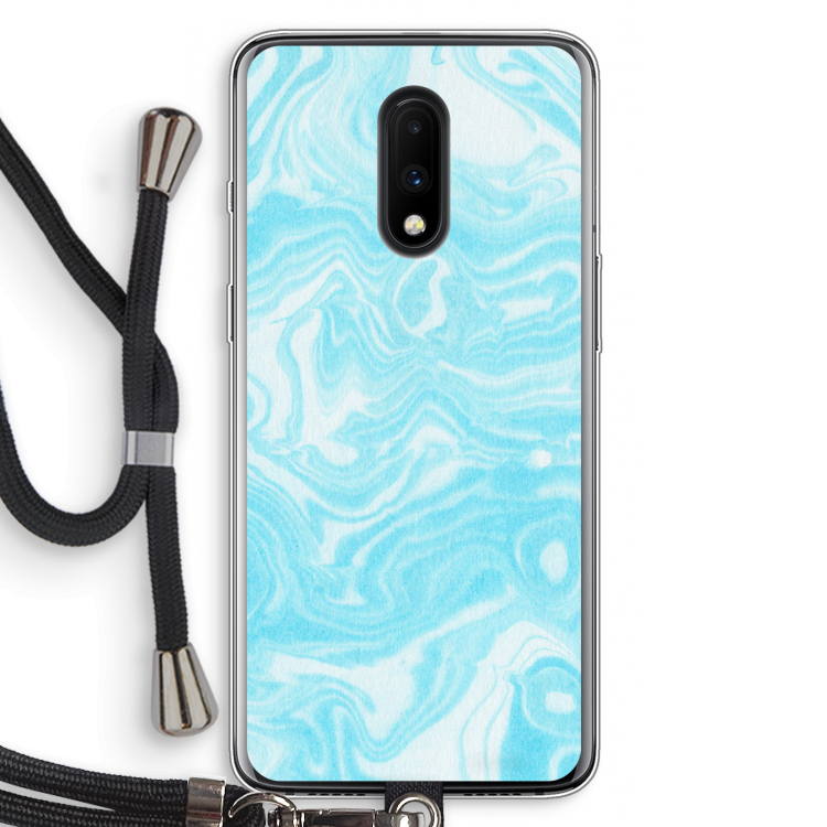 Waterverf blauw: OnePlus 7 Transparant Hoesje met koord