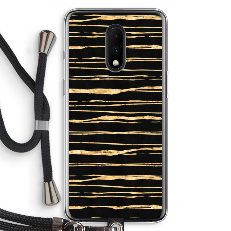 Gouden strepen: OnePlus 7 Transparant Hoesje met koord