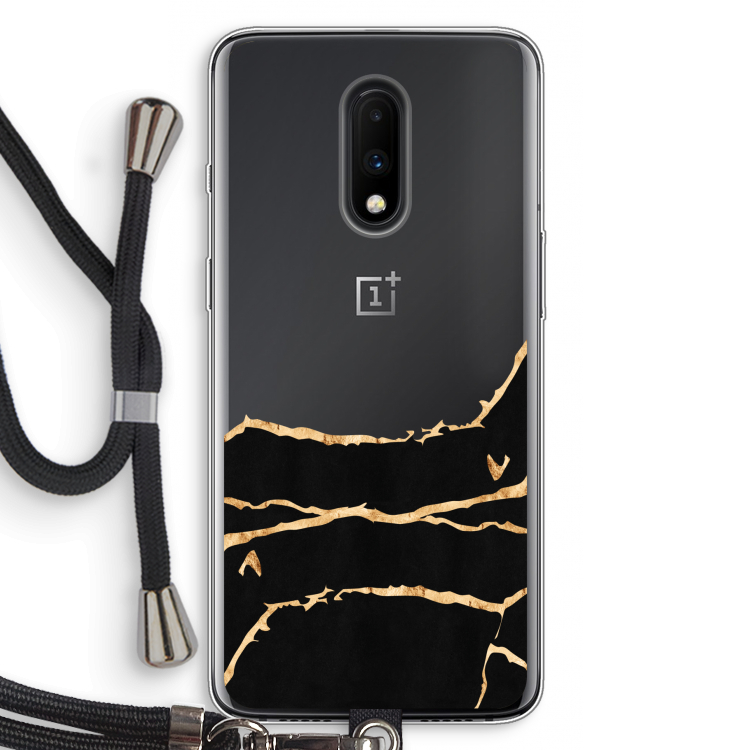 Gouden marmer: OnePlus 7 Transparant Hoesje met koord