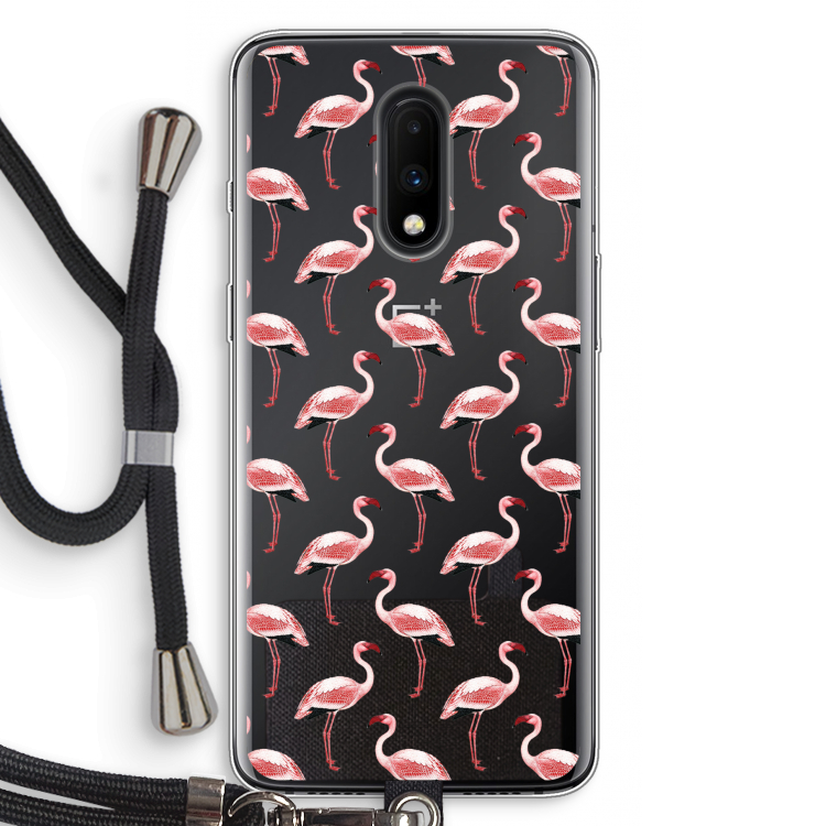 Flamingoprint groen: OnePlus 7 Transparant Hoesje met koord