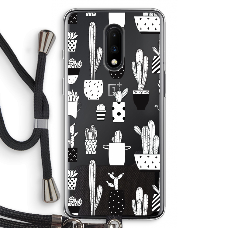 Cactusmotief: OnePlus 7 Transparant Hoesje met koord