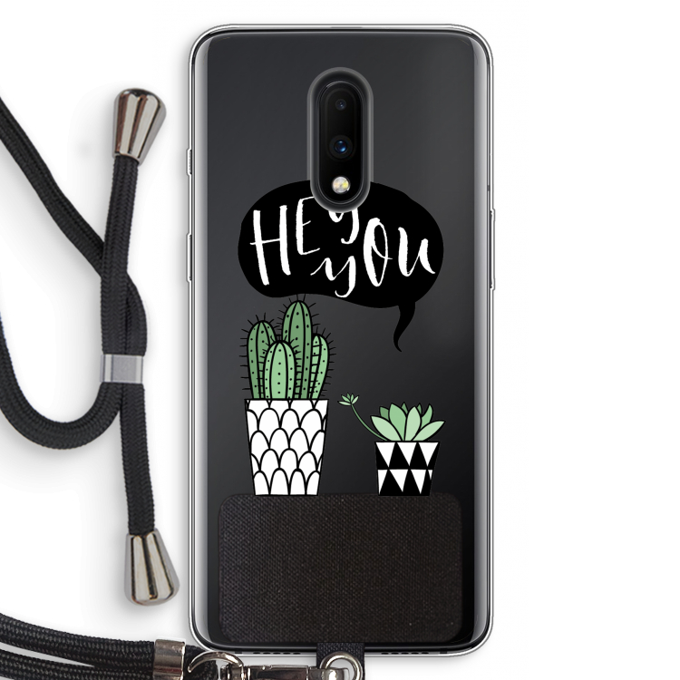Hey you cactus: OnePlus 7 Transparant Hoesje met koord