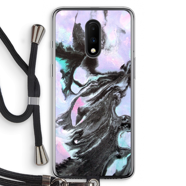 Pastel zwart: OnePlus 7 Transparant Hoesje met koord