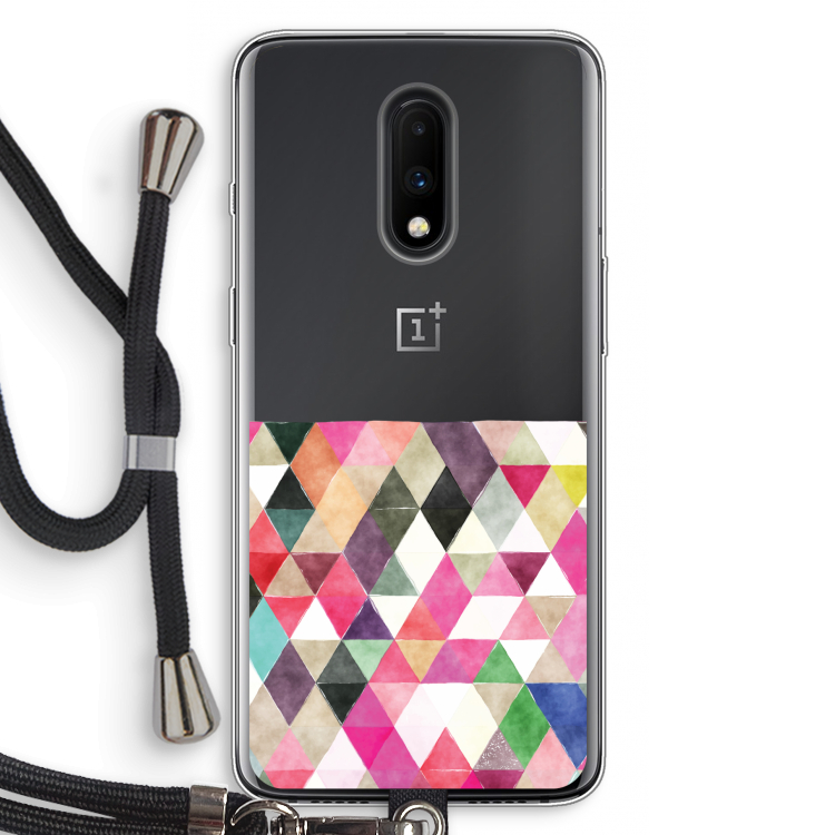 Gekleurde driehoekjes: OnePlus 7 Transparant Hoesje met koord