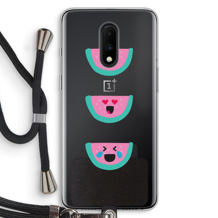 Smiley watermeloen: OnePlus 7 Transparant Hoesje met koord