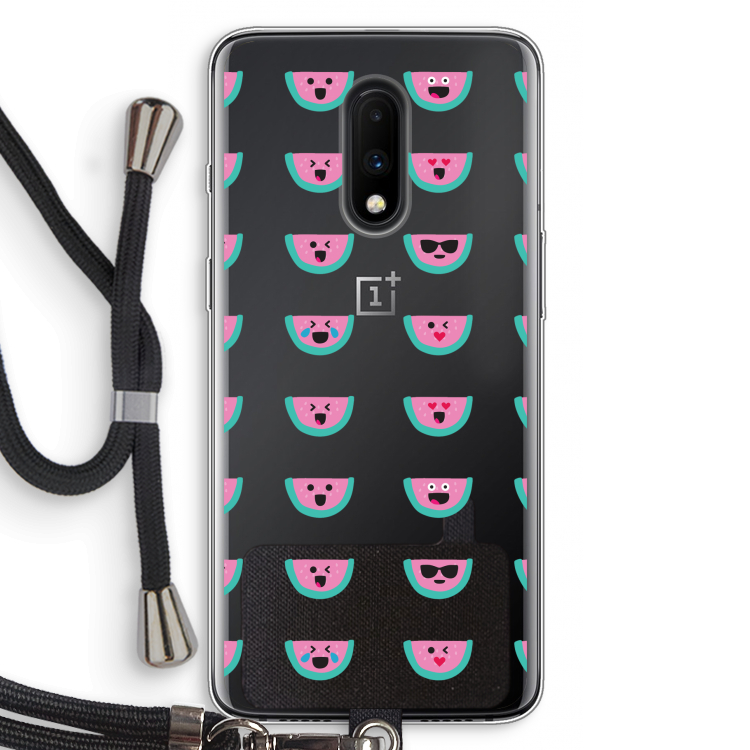 Smiley watermeloenprint: OnePlus 7 Transparant Hoesje met koord