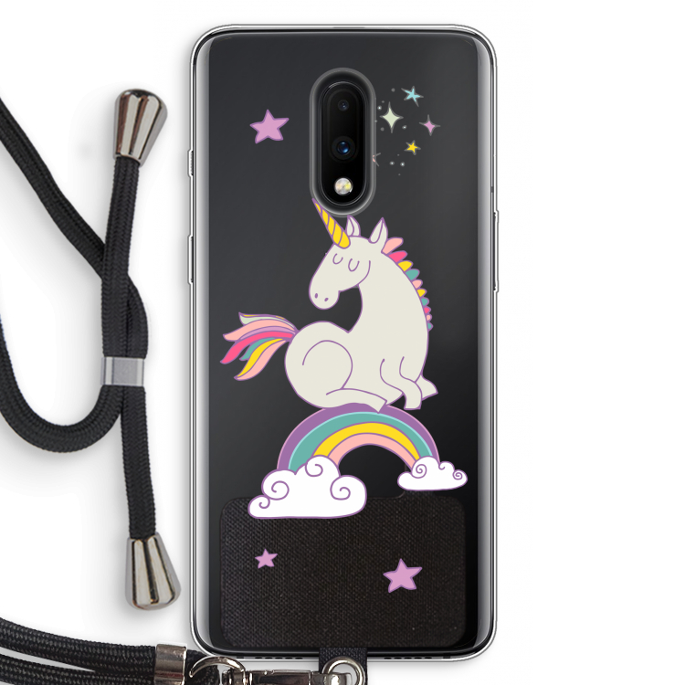 Regenboog eenhoorn: OnePlus 7 Transparant Hoesje met koord