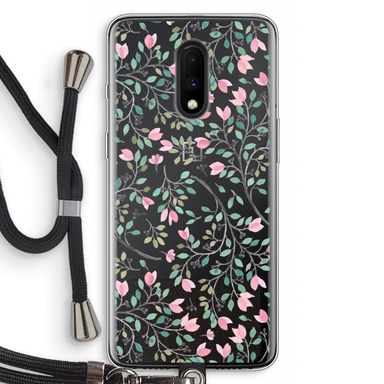 Sierlijke bloemen: OnePlus 7 Transparant Hoesje met koord