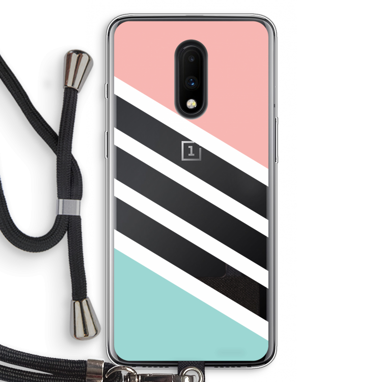 Strepen pastel: OnePlus 7 Transparant Hoesje met koord