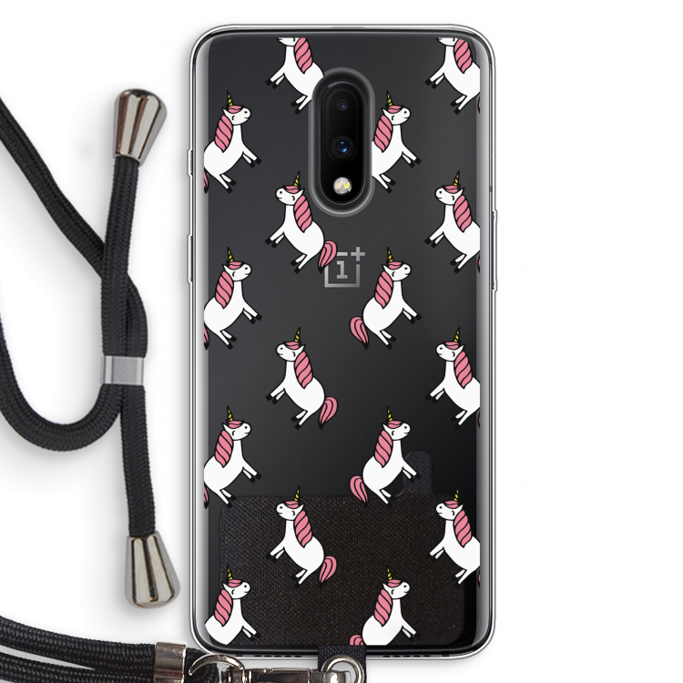 Eenhoorns overal: OnePlus 7 Transparant Hoesje met koord