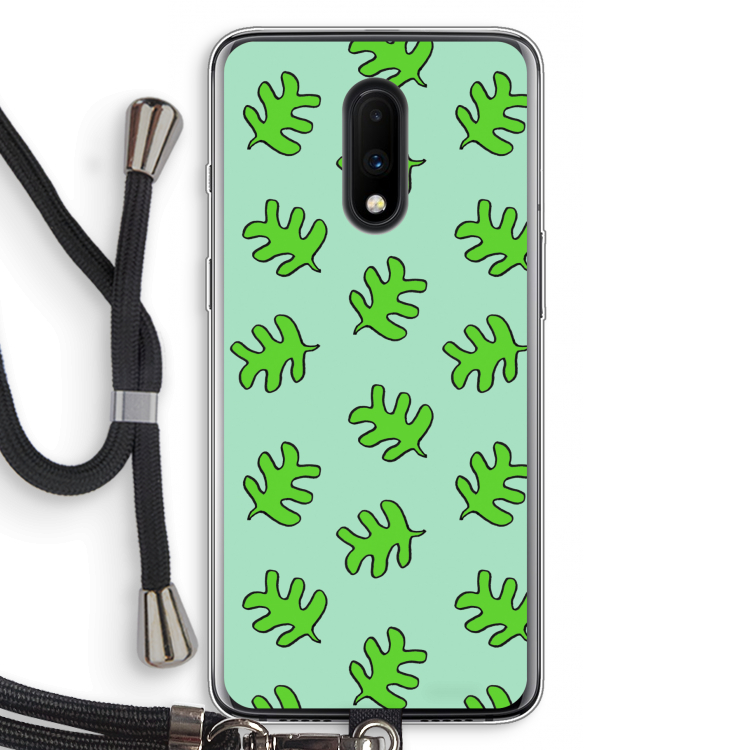 Groene blaadjes: OnePlus 7 Transparant Hoesje met koord