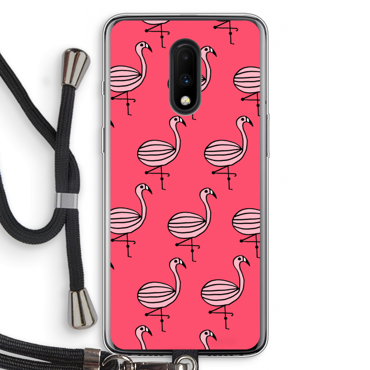 Flamingo: OnePlus 7 Transparant Hoesje met koord